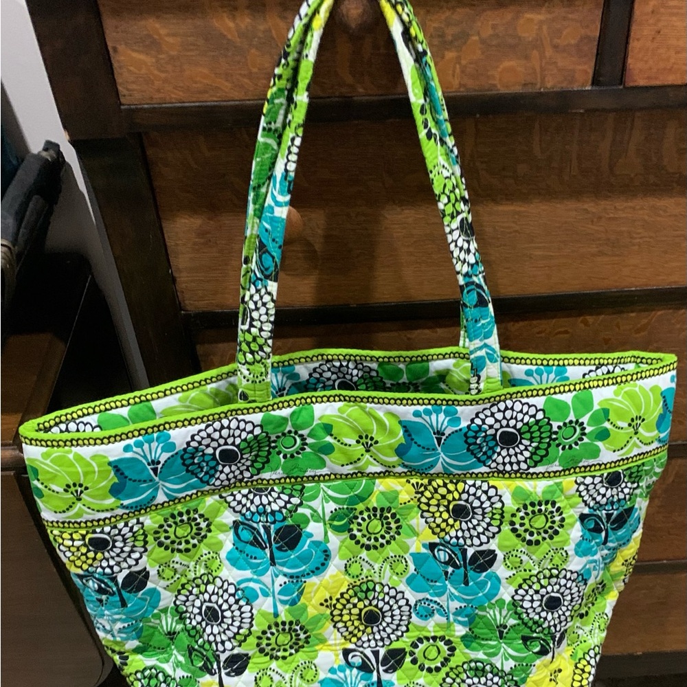 Vera Bradley Green and Blue Shoulder Bag with Floral Design